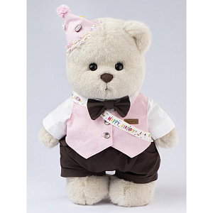 Медведь Lina TeddyTales "С днем рождения", с длинной шерстью, L, молочный, 38 см